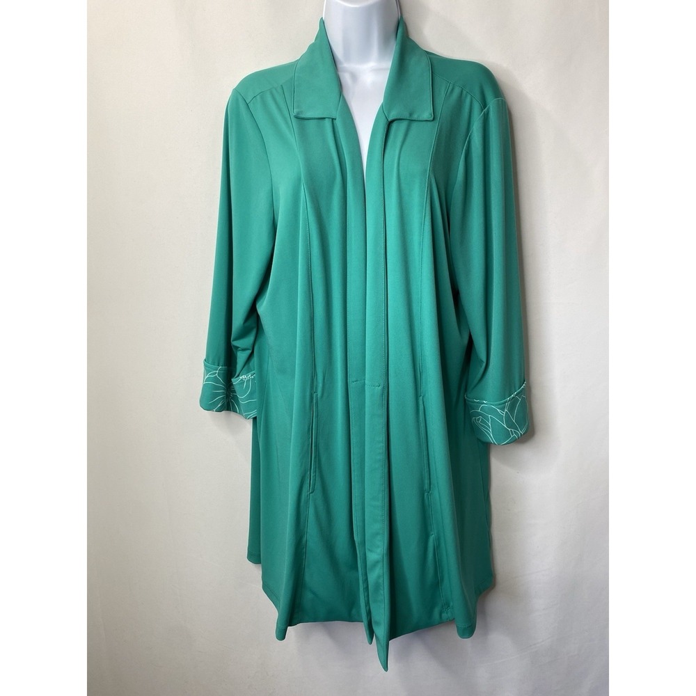Susan Graver Size XL Liquid Knit 3/4 Sleeve Open Front Cardigan Lagenlook Church